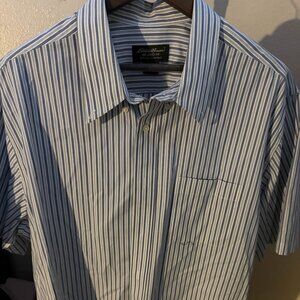 Eddie Bauer White Striped Short Sleeve Button Down Men's XXL